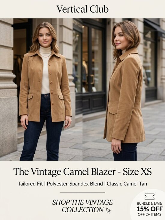 Vertical Club Jackets & Blazers - Vintage Vertical Club Camel Tan Blazer Jacket - Women's Size XS